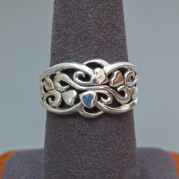 Sterling Silver Scroll & Heart Band Ring – Openwork “P. Ster” Design (Size 7.75) - Picture 9 of 11